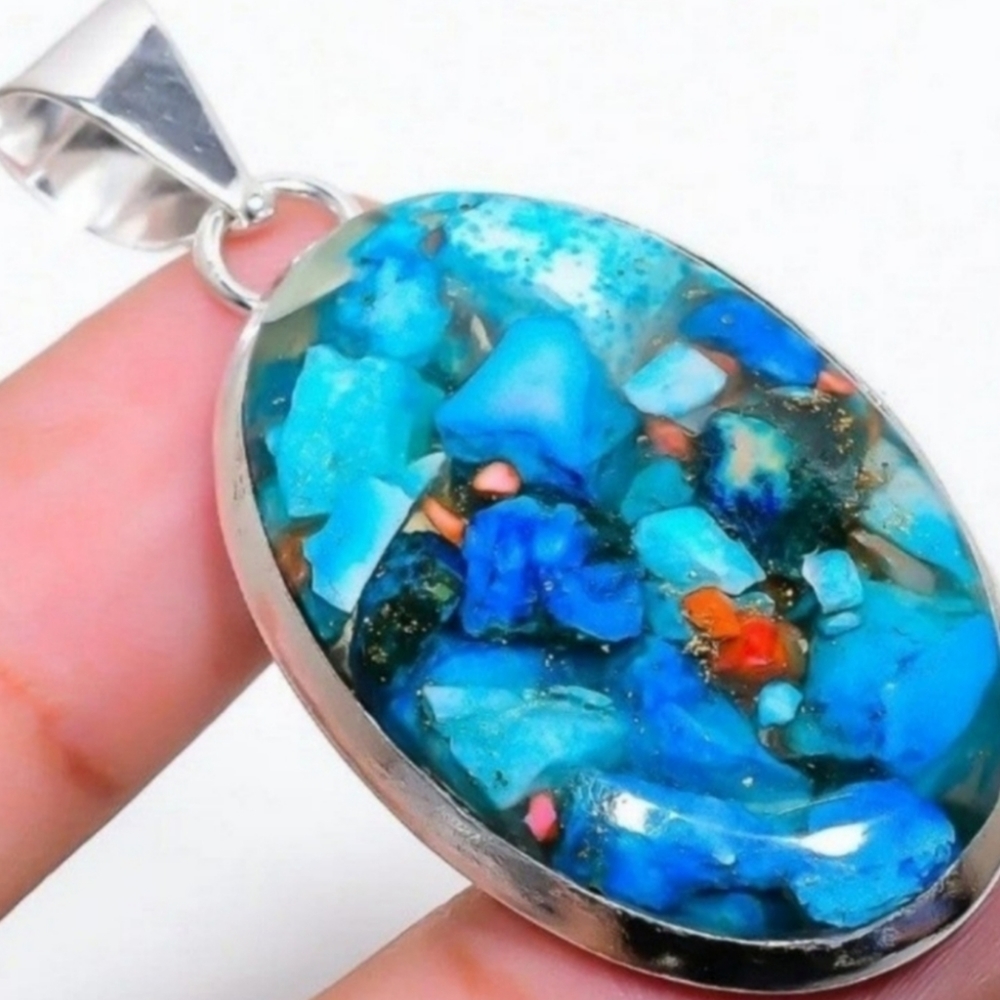 Spiny Oyster Gemstone 925 Sterling Silver Handmade Pendant and Necklace